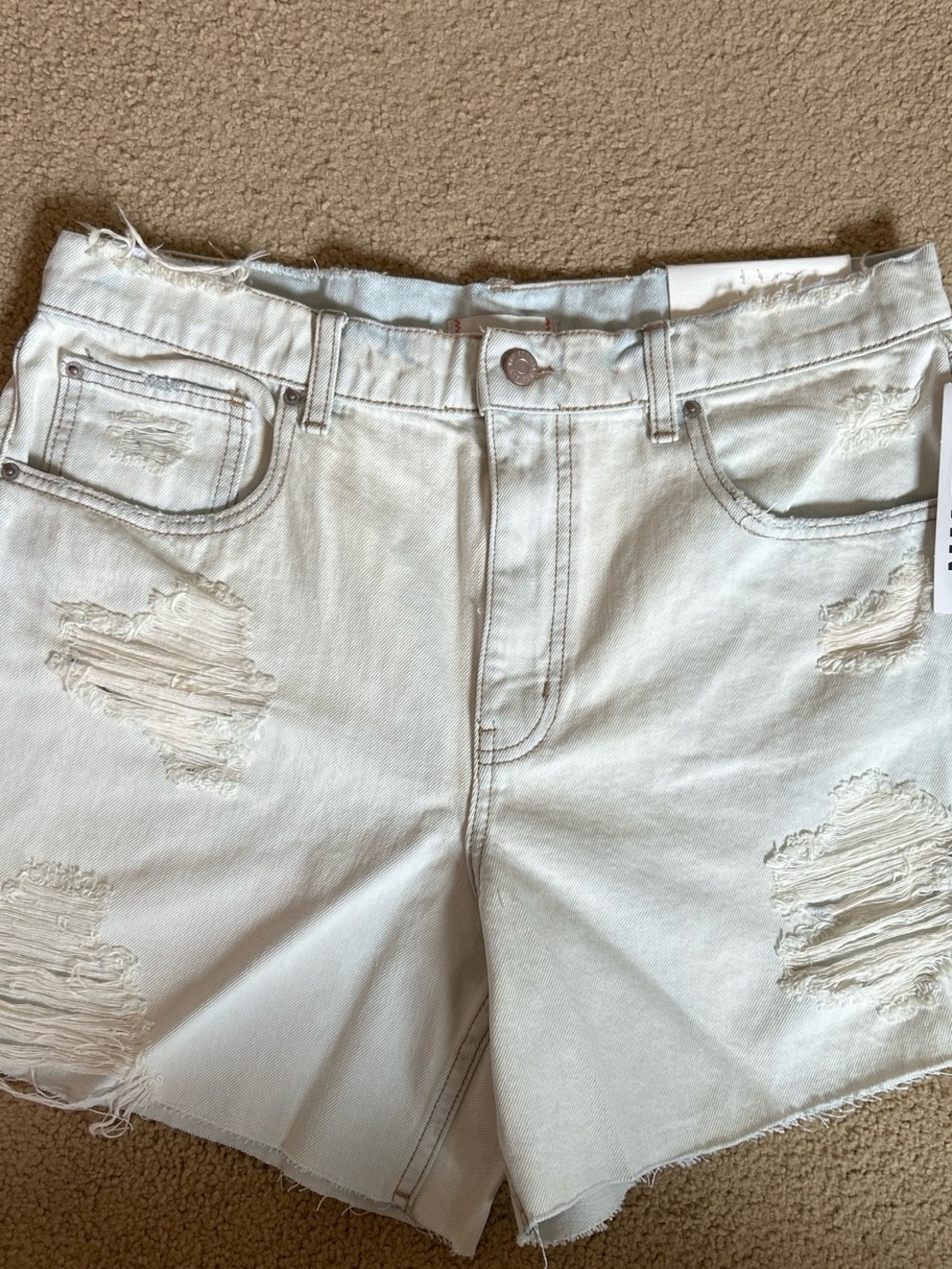 BDG White Dropped Waist Destroy Denim Shorts